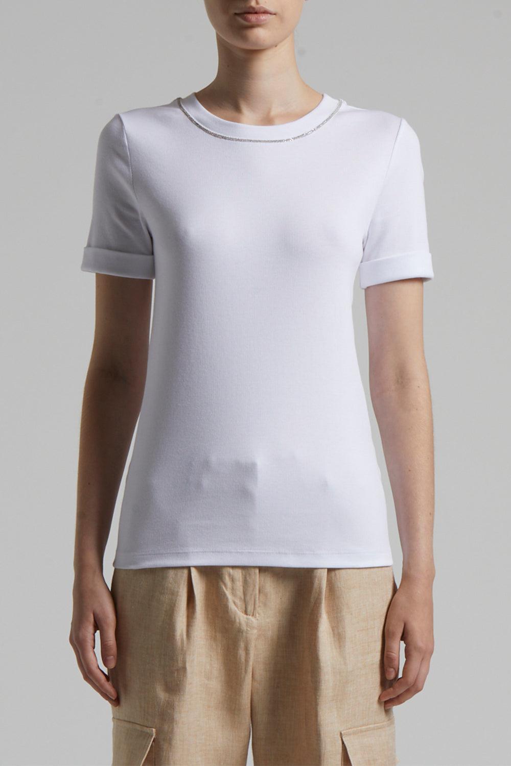 Embroidered Neckline Tee-PURE WHT-38-CLOTHINGTOPT-SHIRT-PESERICO