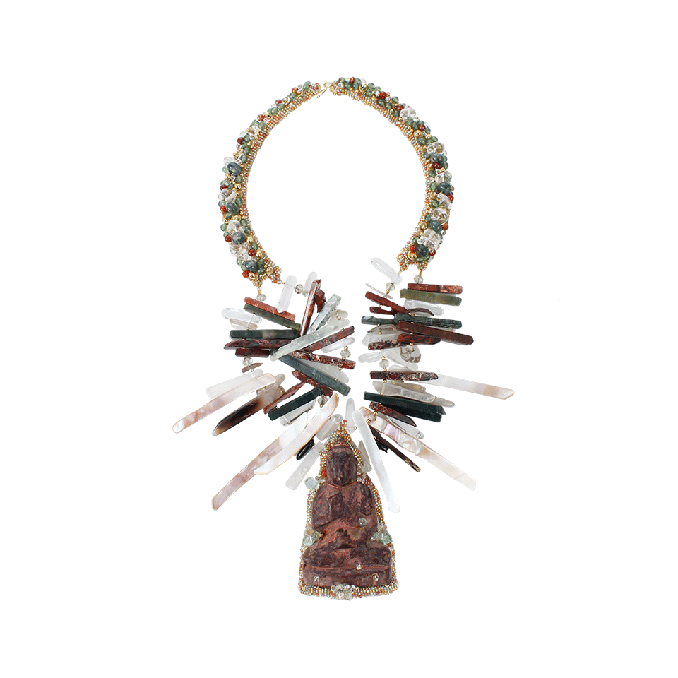 PETER CIESLA-Buddha Jasper Embroidered Necklace-NATURAL