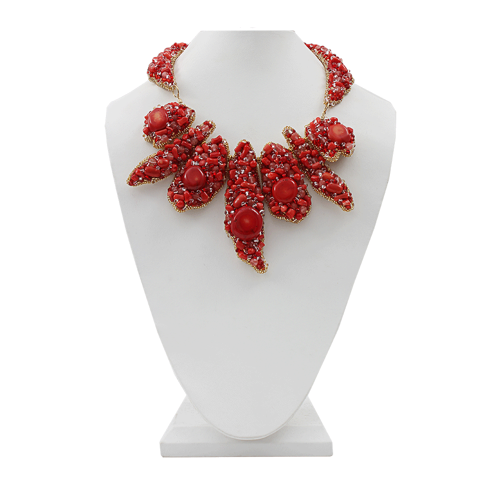 PETER CIESLA-Coral Embroidered Necklace-RED