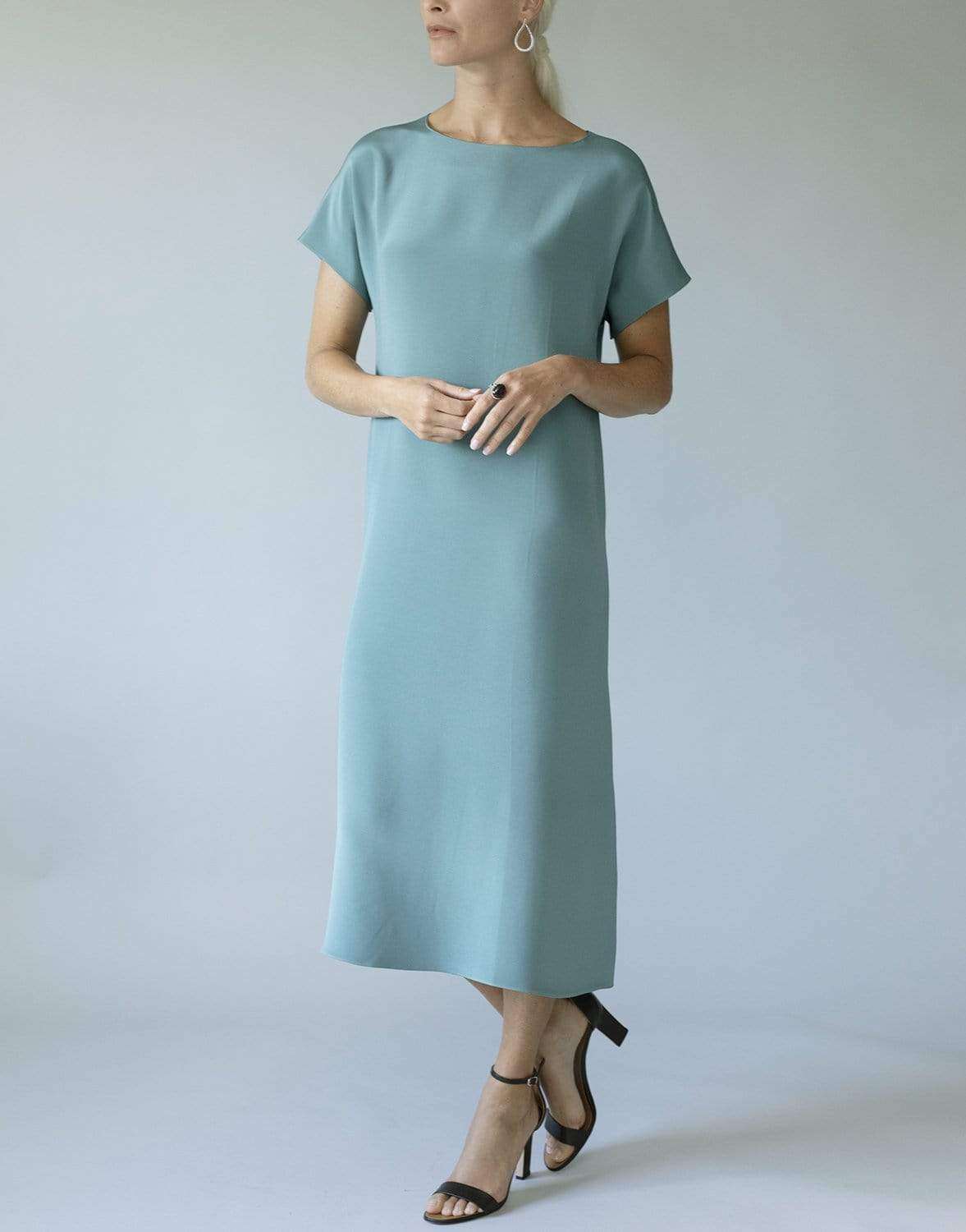 PETER COHEN-Turquoise Short Sleeve Side Slit Shirt Dress-