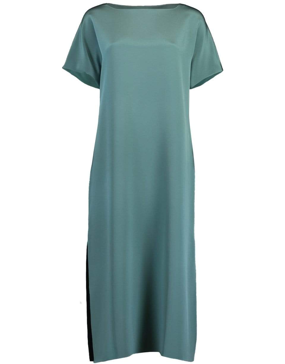 PETER COHEN-Turquoise Short Sleeve Side Slit Shirt Dress-