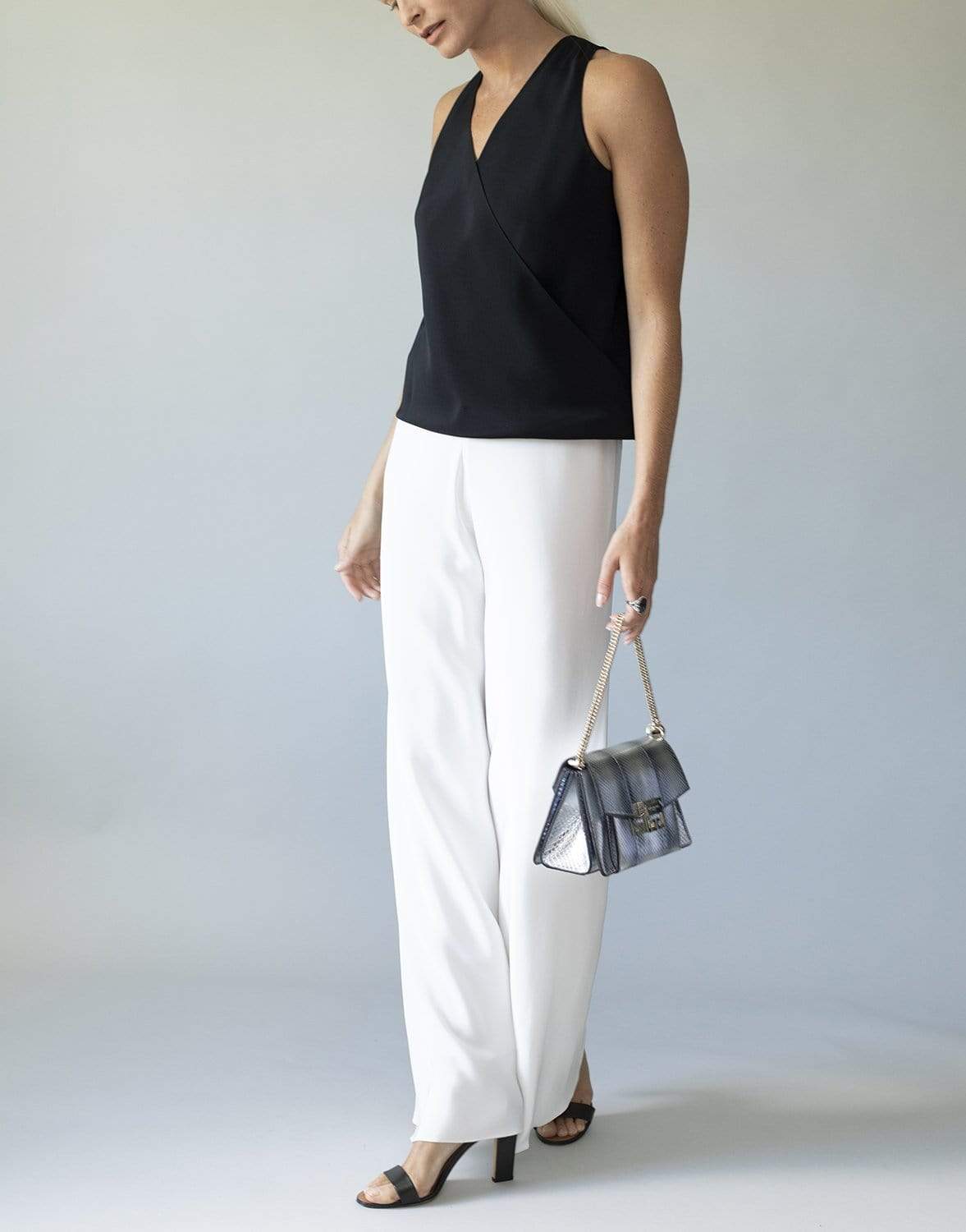 PETER COHEN-Black Sleeveless Crossover High Tide Top-