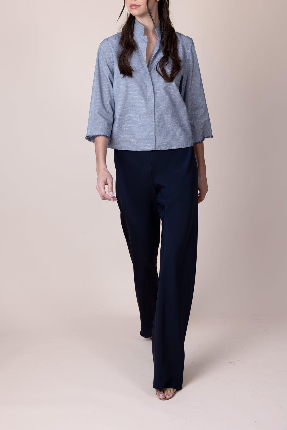 PETER COHEN-Square Front Frolic Top - Blue-