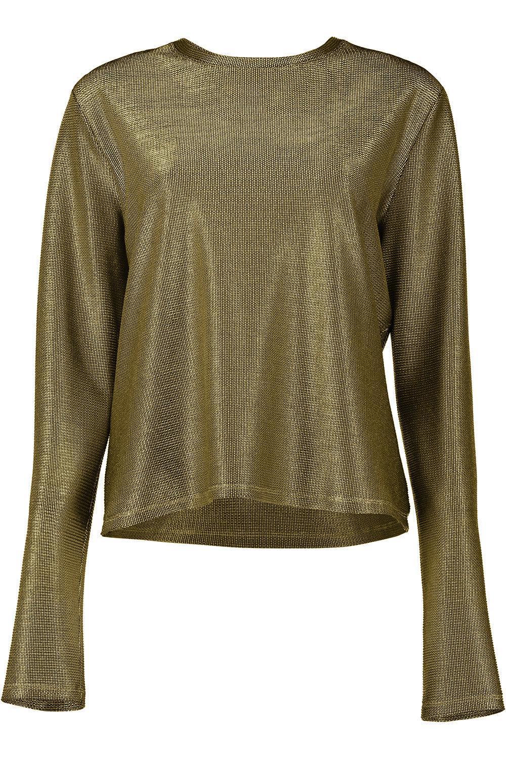 Long Sleeve Tee - Gold Mesh-GOLD-P-CLOTHINGTOPBLOUSE-PETER COHEN