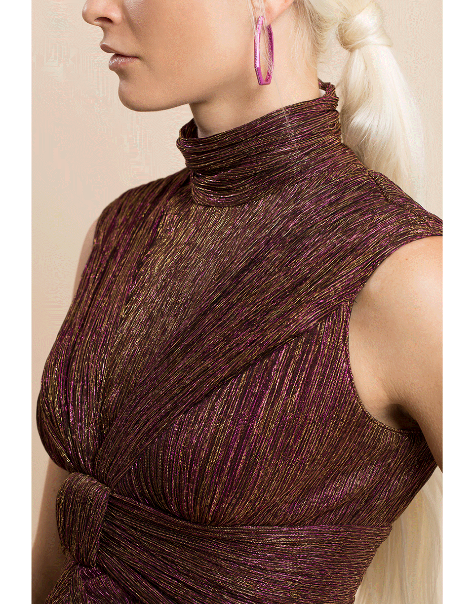 PETER PILOTTO-Metallic Jersey Twist Midi Dress-RUST