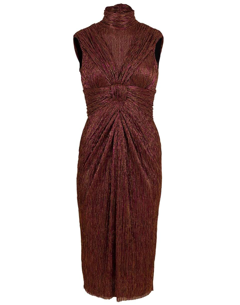 PETER PILOTTO-Metallic Jersey Twist Midi Dress-RUST