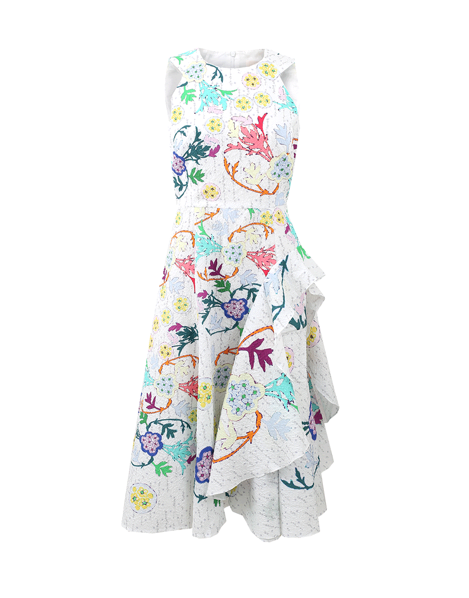 PETER PILOTTO-Printed Front Ruffle Dress-WHITE