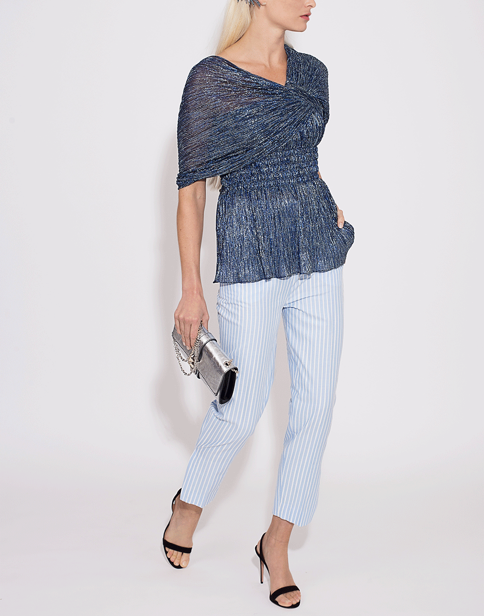 PETER PILOTTO-Metallic Smock Plisse Top-INDIGO