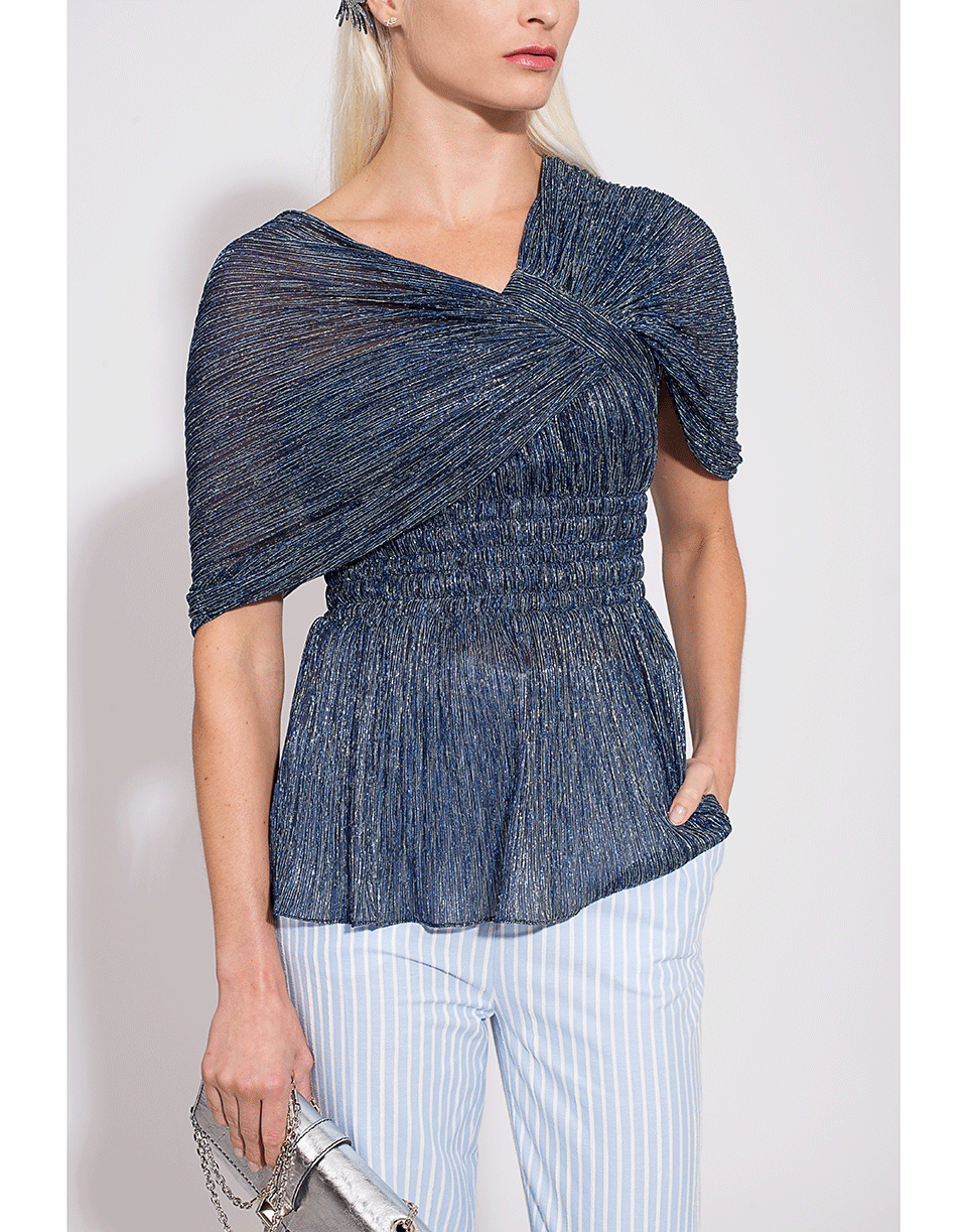 PETER PILOTTO-Metallic Smock Plisse Top-INDIGO