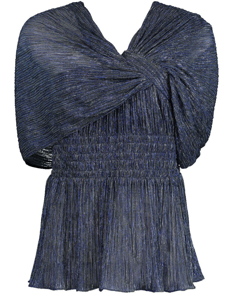 PETER PILOTTO-Metallic Smock Plisse Top-INDIGO