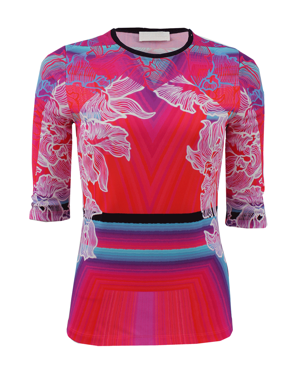 PETER PILOTTO-Three-Quarter Sleeve Jersey Print Top-ORCHPINK