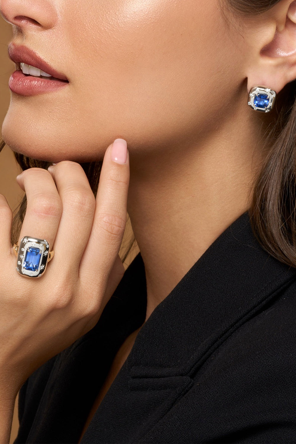  Sapphire Diamond Asscher Star Set Earrings-PLATINUM-JEWELRYFINE JEWELEARRING-PHILLIPS HOUSE 