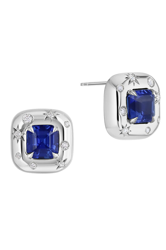 Sapphire Diamond Asscher Star Set Earrings-PLATINUM-JEWELRYFINE JEWELEARRING-PHILLIPS HOUSE