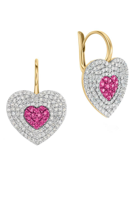 Diamond Pink Sapphire Infinity Heartbeat Leverback-YELLOW GOLD-JEWELRYFINE JEWELEARRING-PHILLIPS HOUSE
