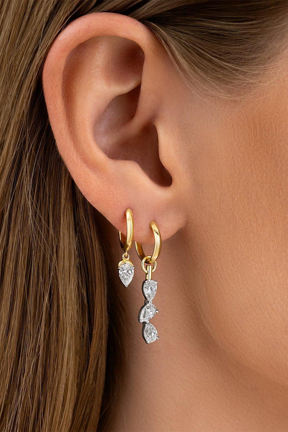 PHILLIPS HOUSE-One of One Pear Triple Drop Huggie Earrings-YELLOW GOLD