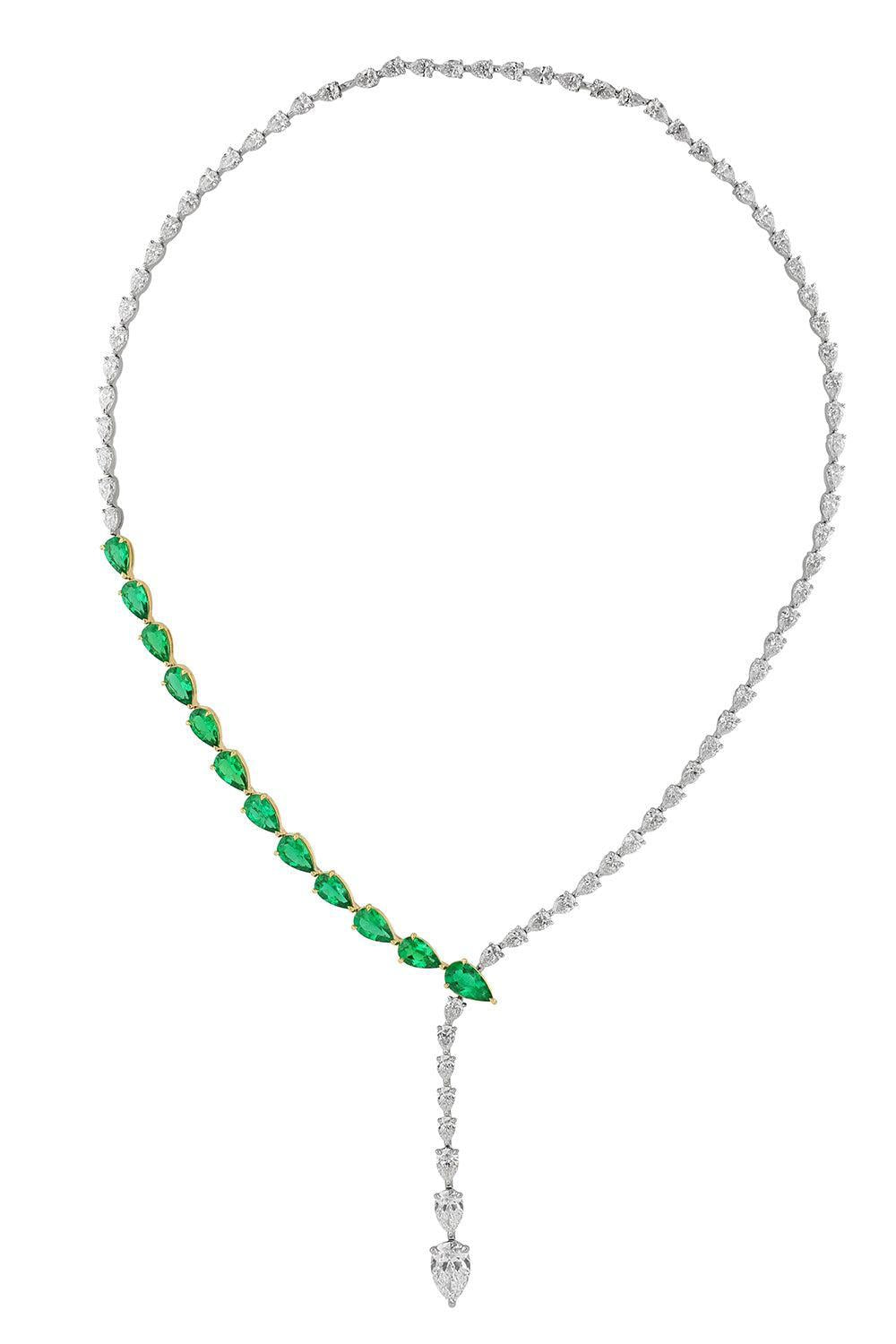 Emerald Diamond Serpent Necklace-PLATINUM-15.5-JEWELRYFINE JEWELNECKLACE O-PHILLIPS HOUSE