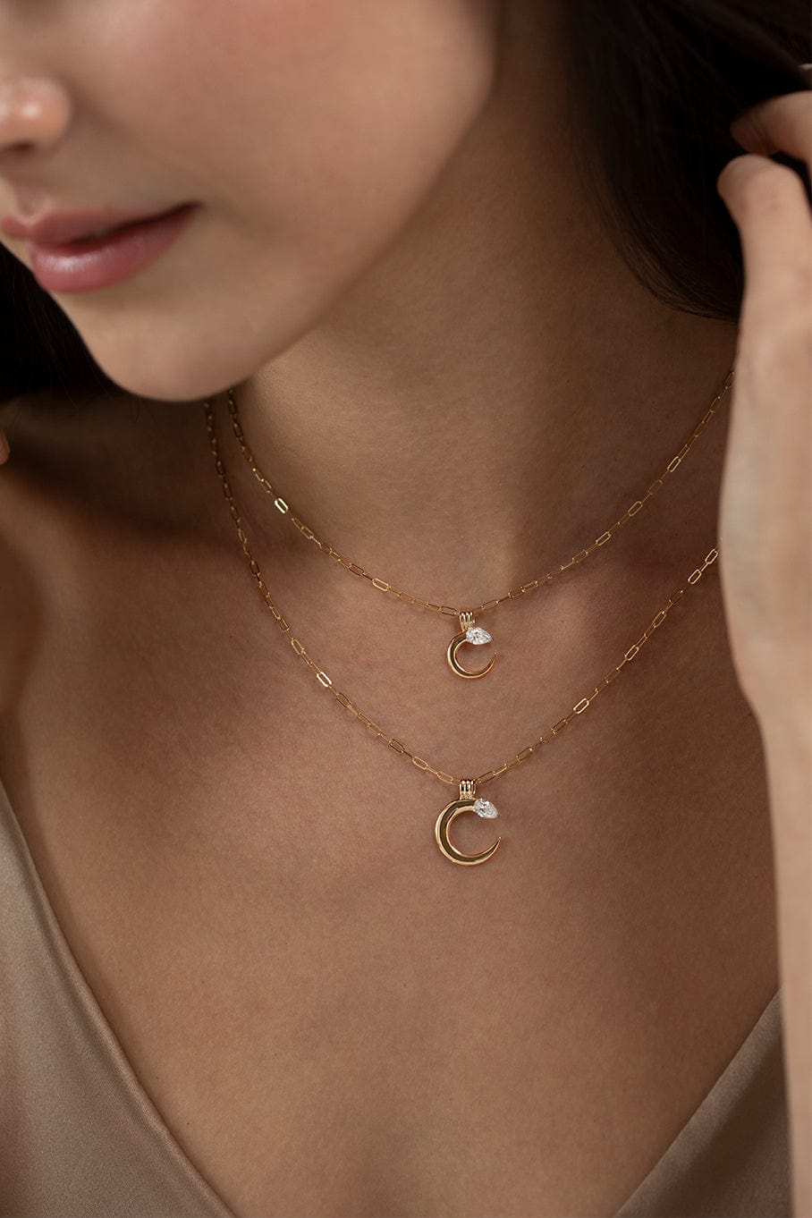 PHILLIPS HOUSE-Platinum Crescent Pear Necklace-YELLOW GOLD