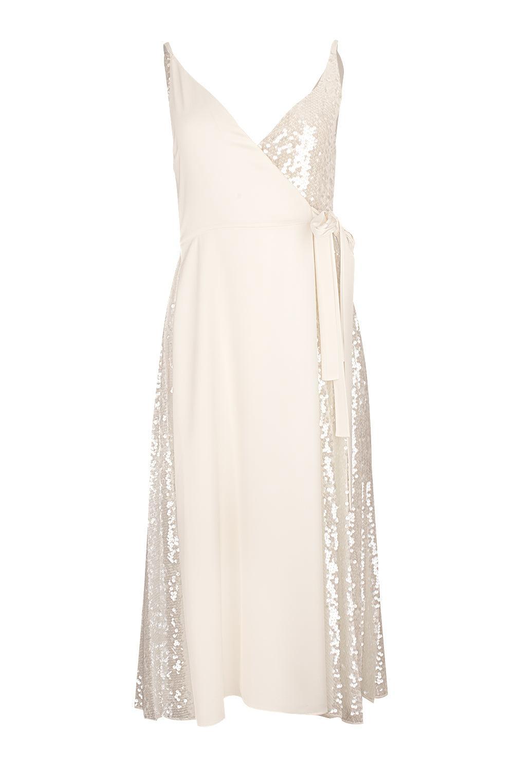 Contrast Wrap Dress-IVORY-38-CLOTHINGDRESSCOCKTAIL-PHILOSOPHY