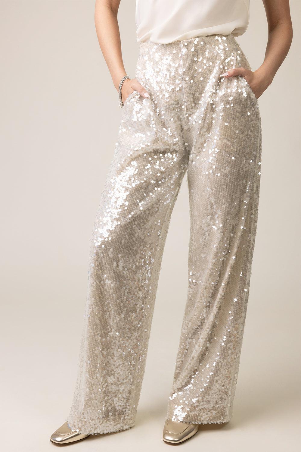  Wide Leg Sequin Pants-IVORY-38-CLOTHINGPANTWIDE LEG-PHILOSOPHY 