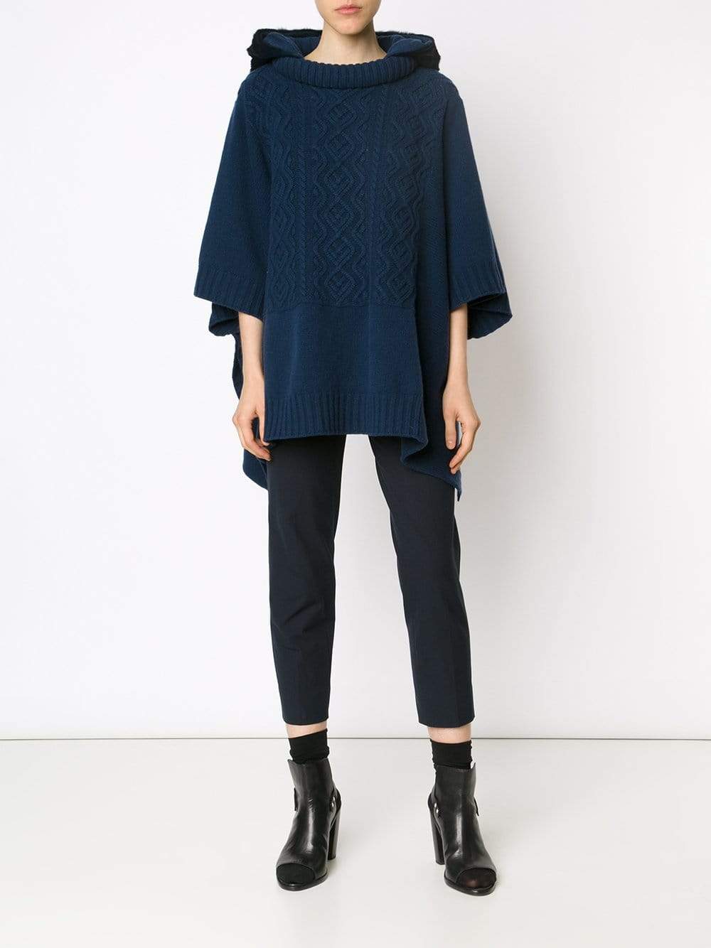 PIAZZA SEMPIONE-Knit Poncho With Hood-ULTRAMAR