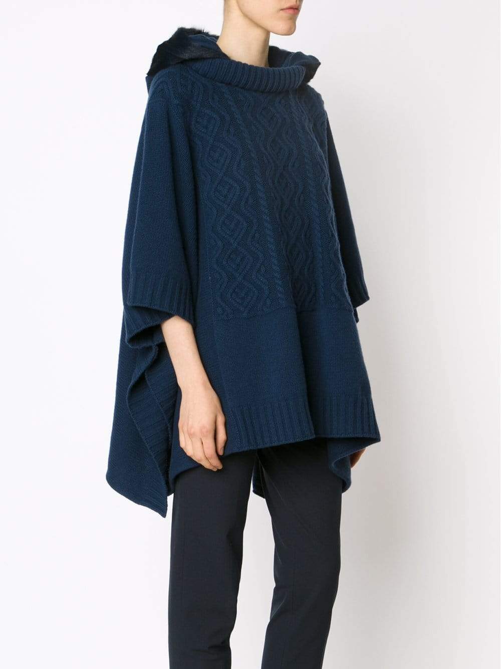 PIAZZA SEMPIONE-Knit Poncho With Hood-ULTRAMAR
