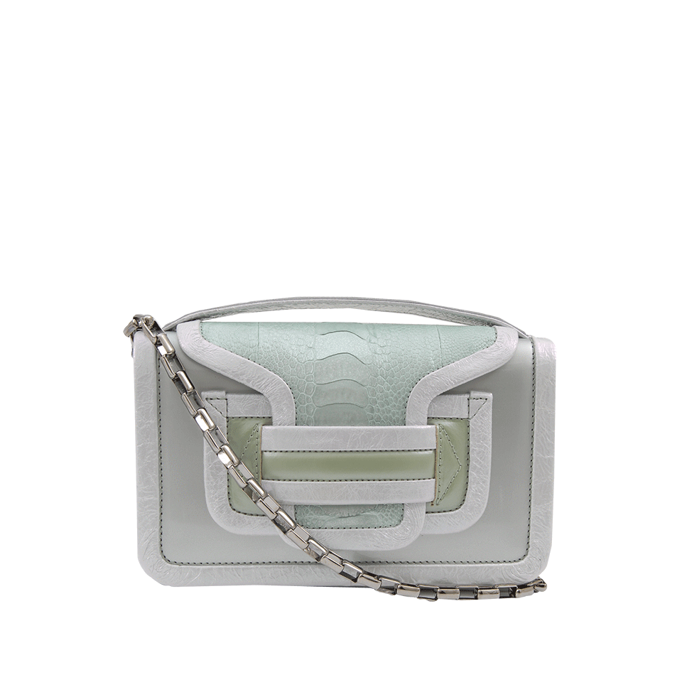 PIERRE HARDY-Patent Flap Front Bag With Chain Strap-MINT