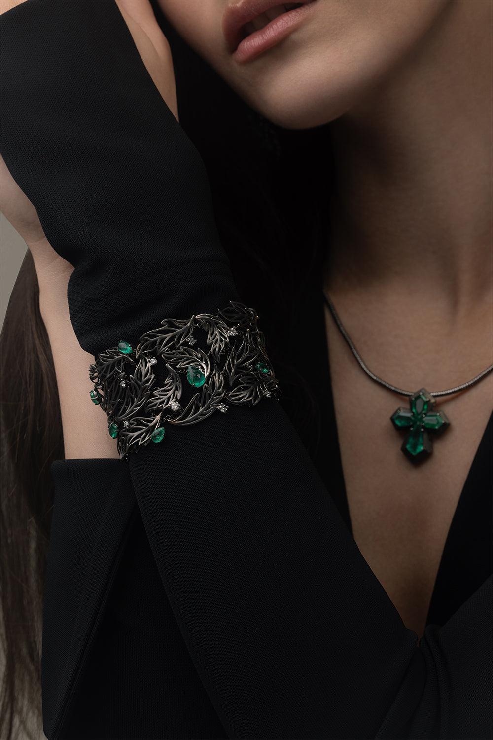 Emerald Botanica Bracelet-BLACK GOLD-JEWELRYFINE JEWELBRACELET O-PIRANESI