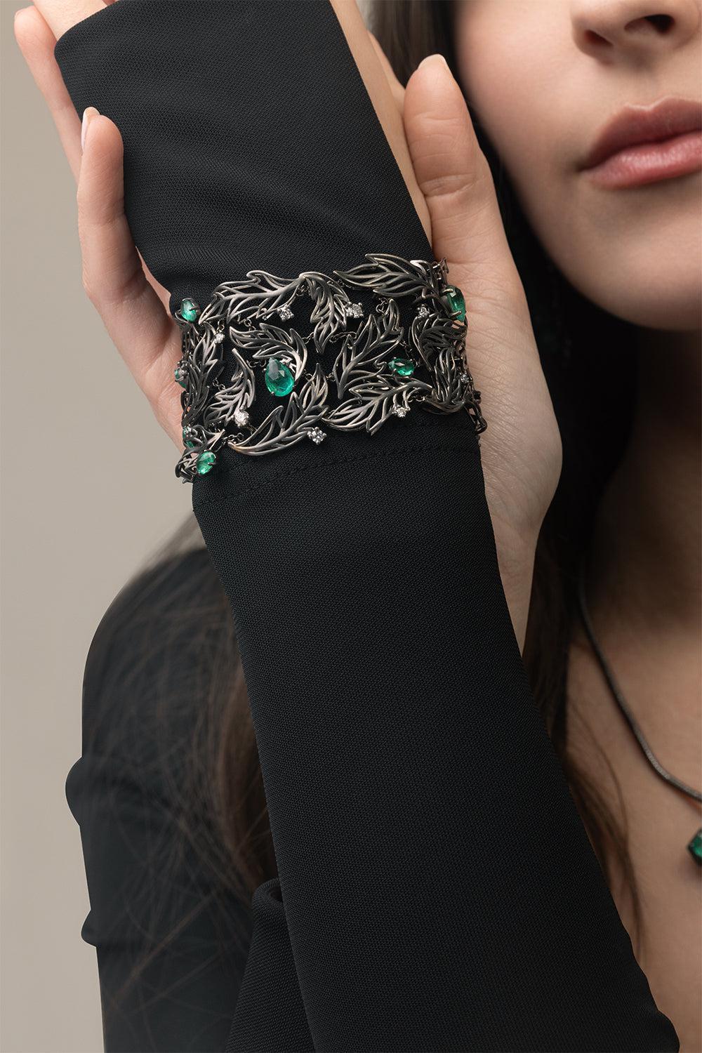 Emerald Botanica Bracelet-BLACK GOLD-JEWELRYFINE JEWELBRACELET O-PIRANESI