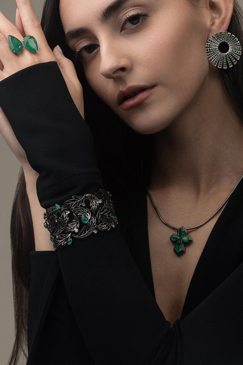 Emerald Botanica Bracelet-BLACK GOLD-JEWELRYFINE JEWELBRACELET O-PIRANESI