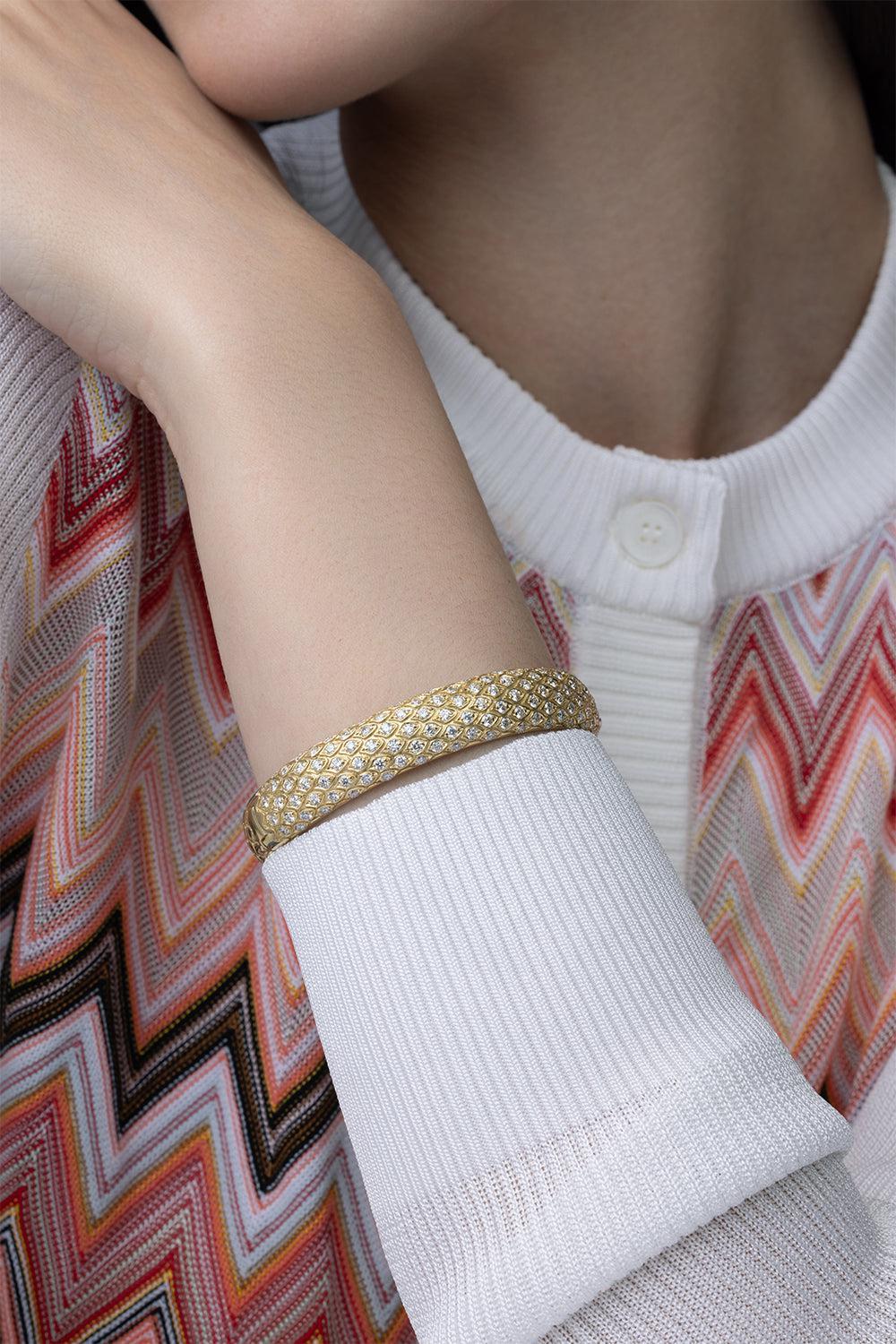 Diamond Snake Bangle Bracelet-YELLOW GOLD-JEWELRYFINE JEWELBRACELET O-PIRANESI