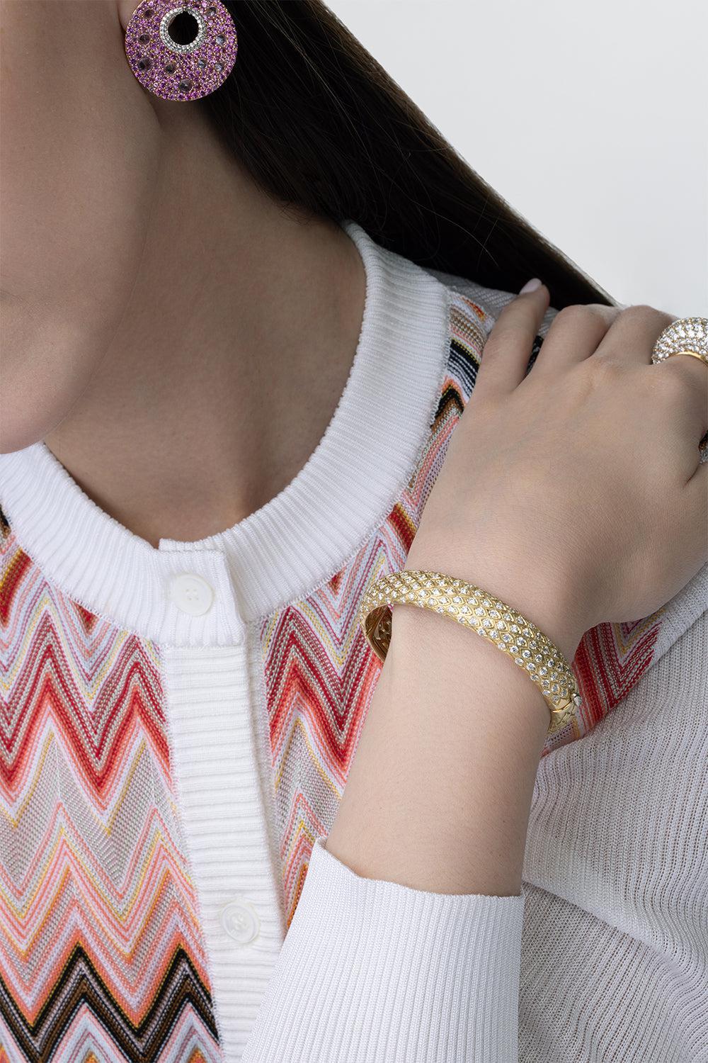 Diamond Snake Bangle Bracelet-YELLOW GOLD-JEWELRYFINE JEWELBRACELET O-PIRANESI