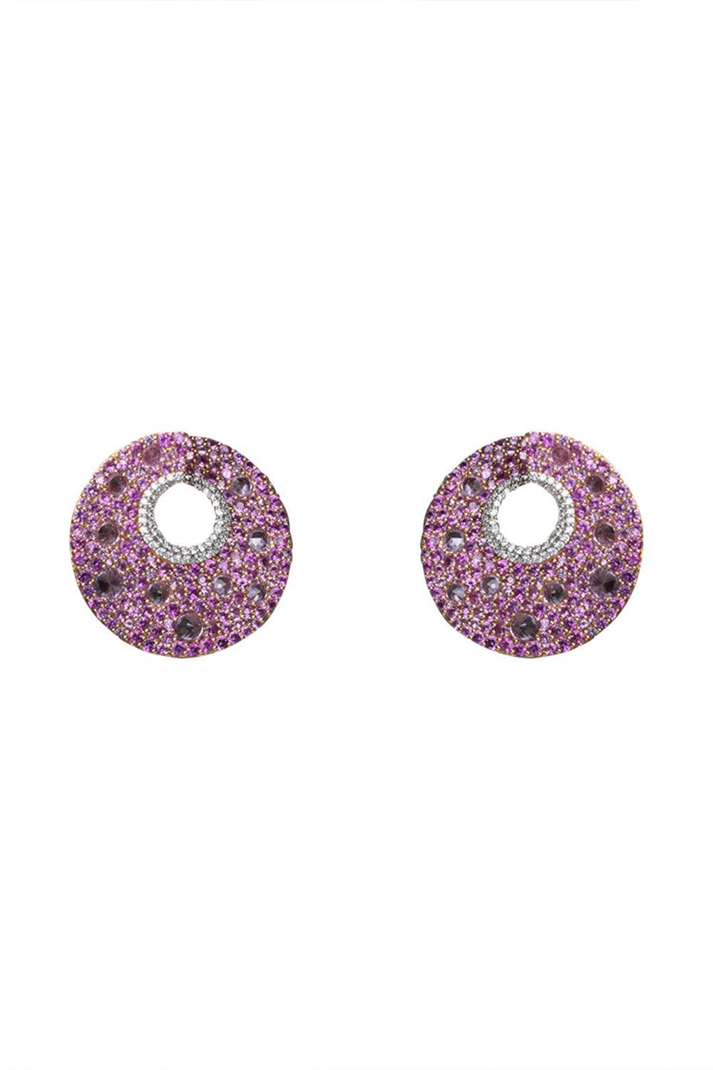 Pink Sapphire Diamond Hoop Earrings-ROSE GOLD-JEWELRYFINE JEWELEARRING-PIRANESI