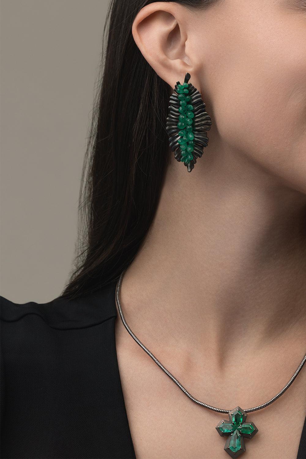 Briolette Emerald Earrings-BLACK GOLD-JEWELRYFINE JEWELEARRING-PIRANESI