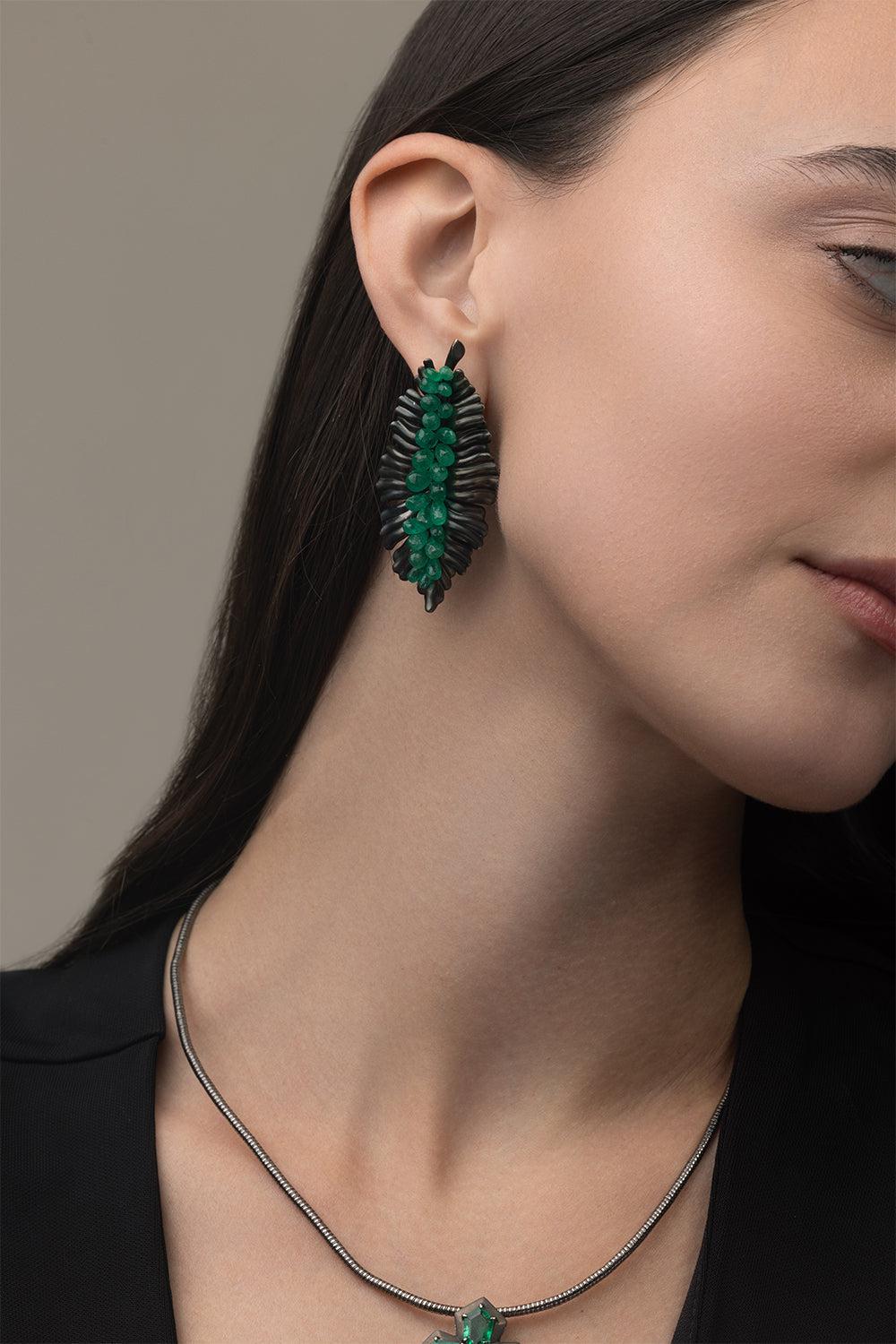 Briolette Emerald Earrings-BLACK GOLD-JEWELRYFINE JEWELEARRING-PIRANESI