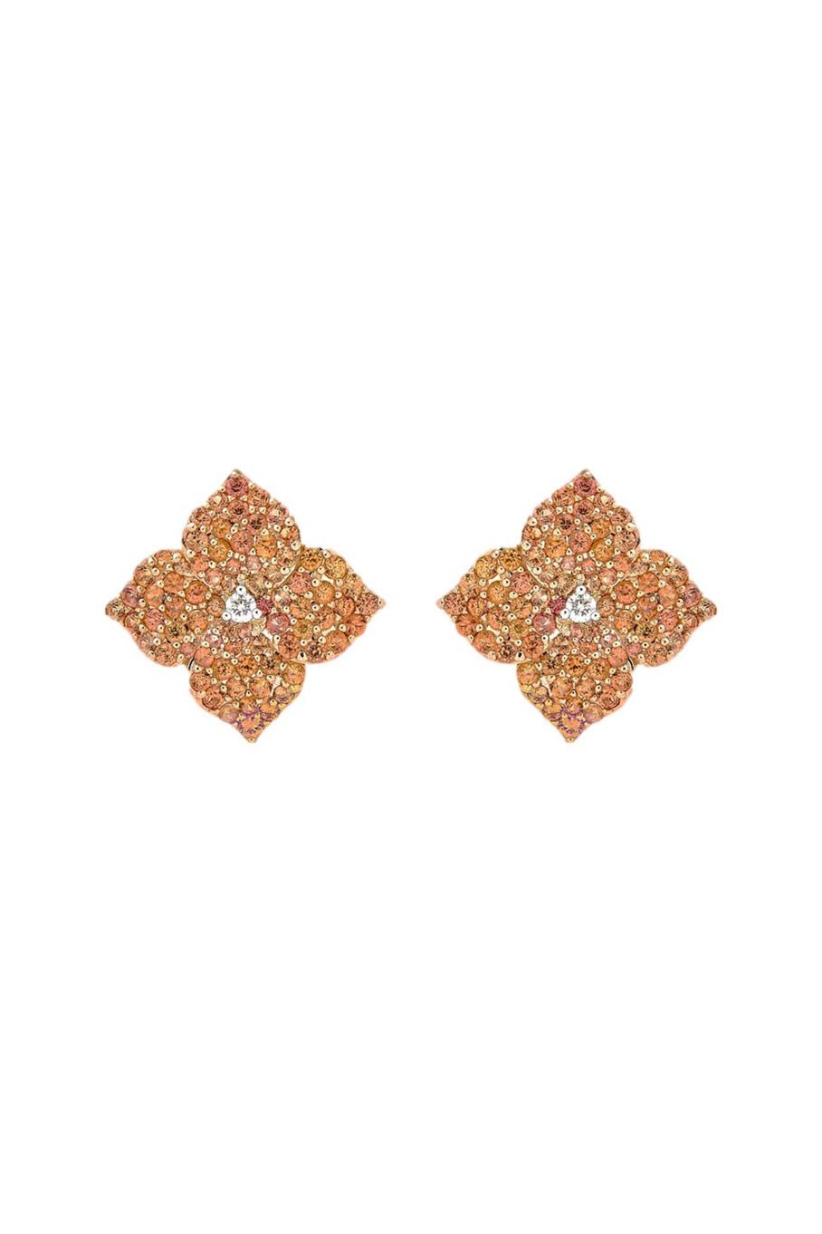 PIRANESI-Orange Sapphire Small Flower Stud Earrings-ROSE GOLD
