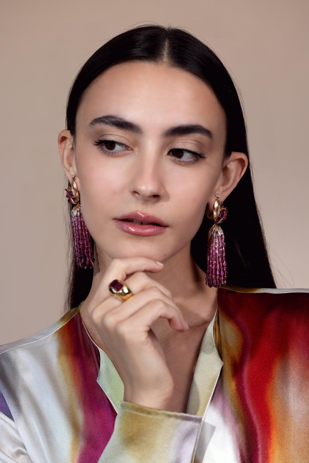 PIRANESI-Pink Botanica Earrings-ROSE GOLD