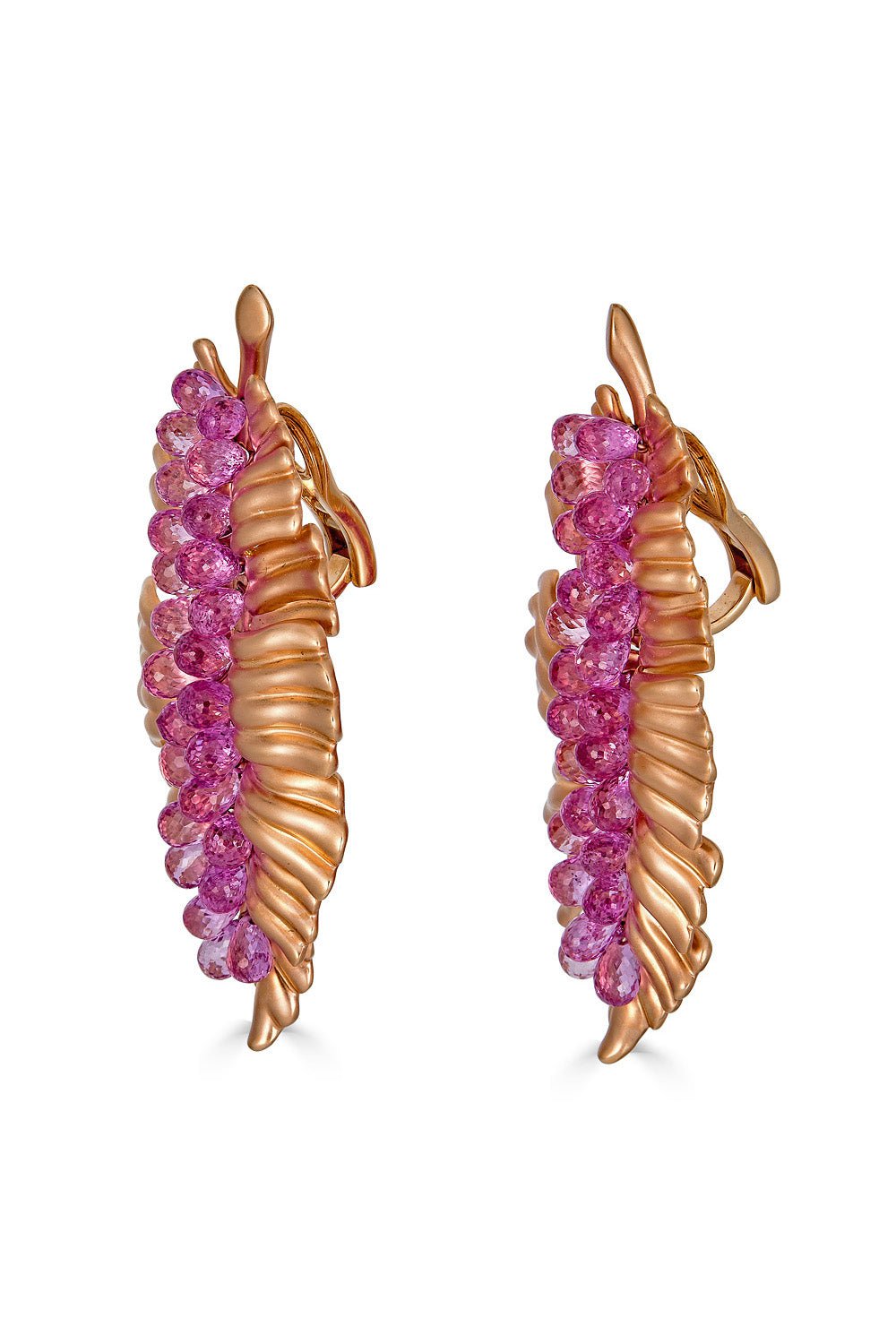 PIRANESI-Pink Sapphire Briolette Leaf Earrings-ROSE GOLD