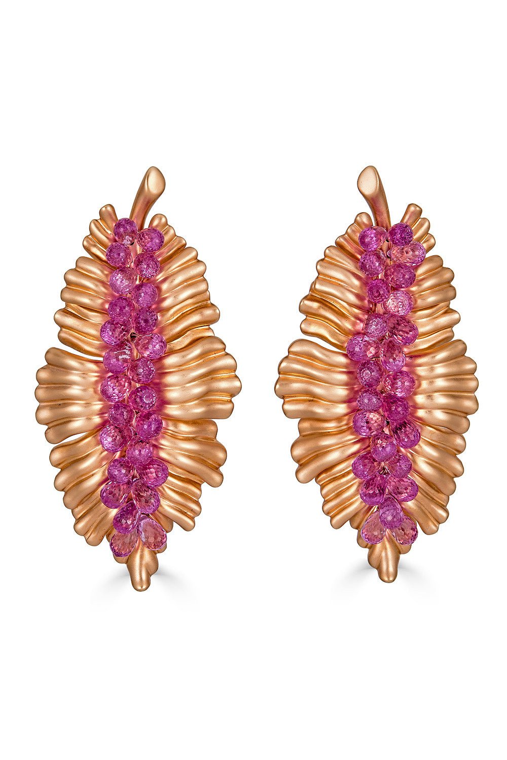 PIRANESI-Pink Sapphire Briolette Leaf Earrings-ROSE GOLD