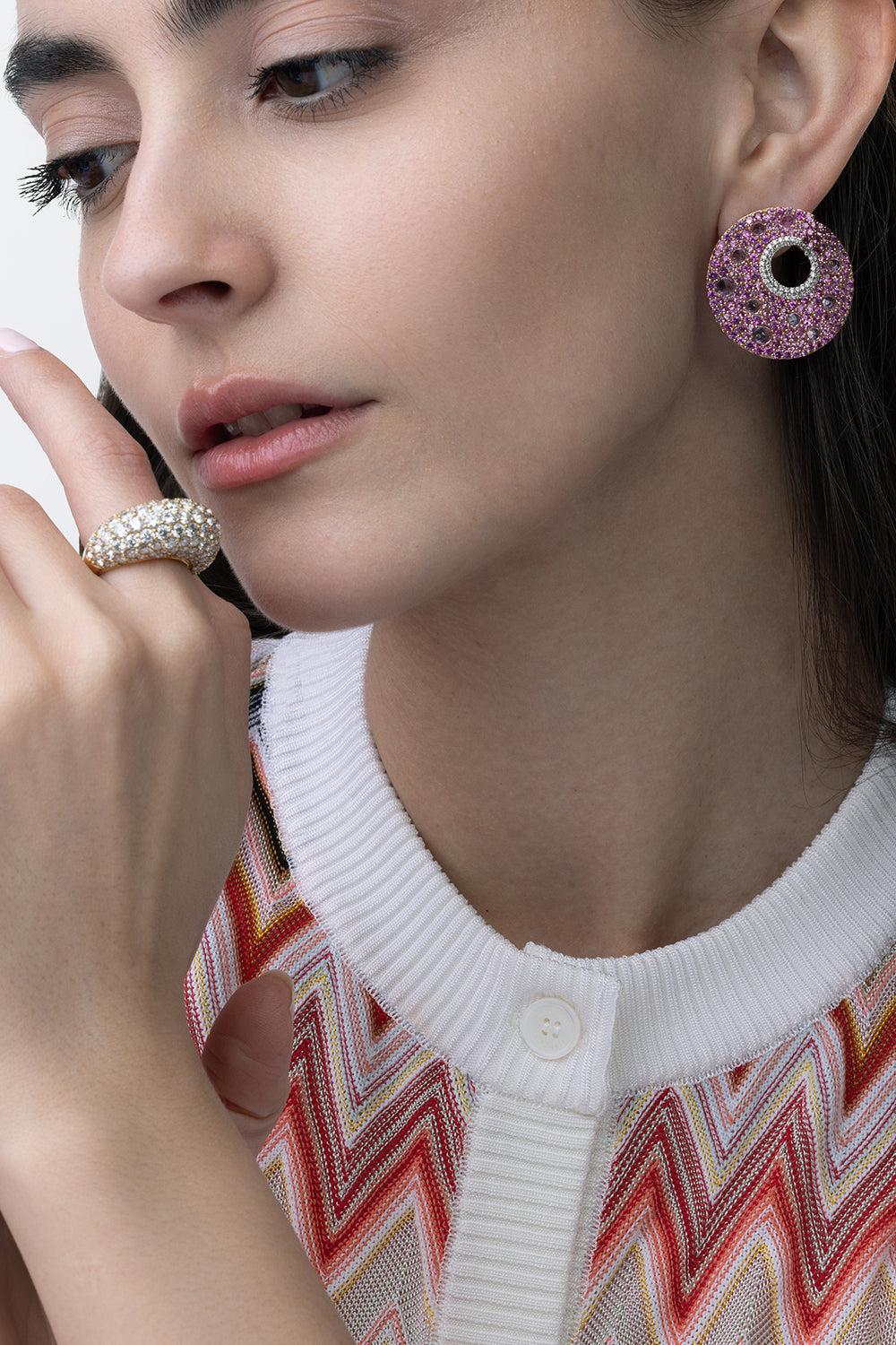 Pink Sapphire Diamond Hoop Earrings-ROSE GOLD-JEWELRYFINE JEWELEARRING-PIRANESI