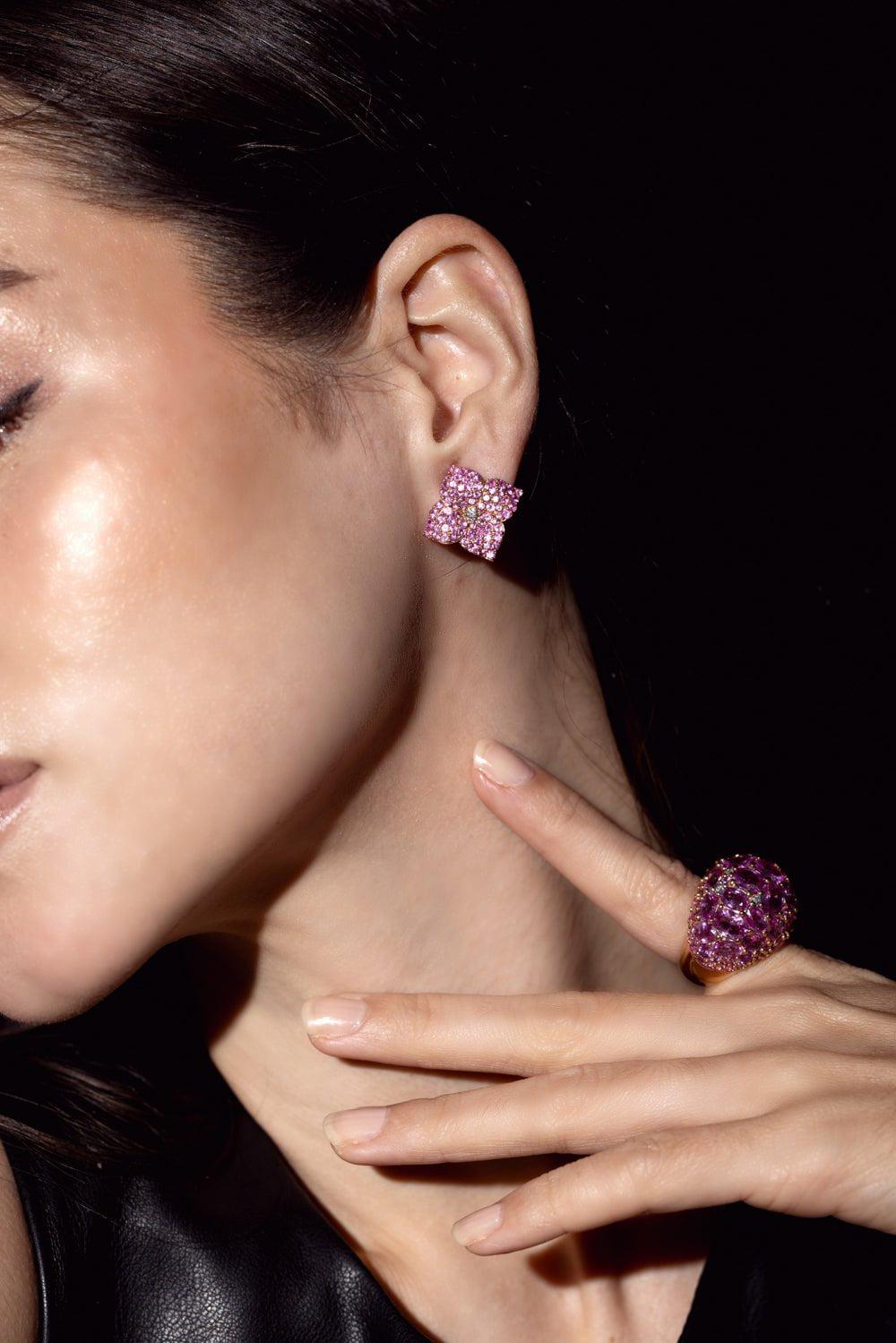 PIRANESI-Pink Sapphire Large Flower Stud Earrings-ROSE GOLD