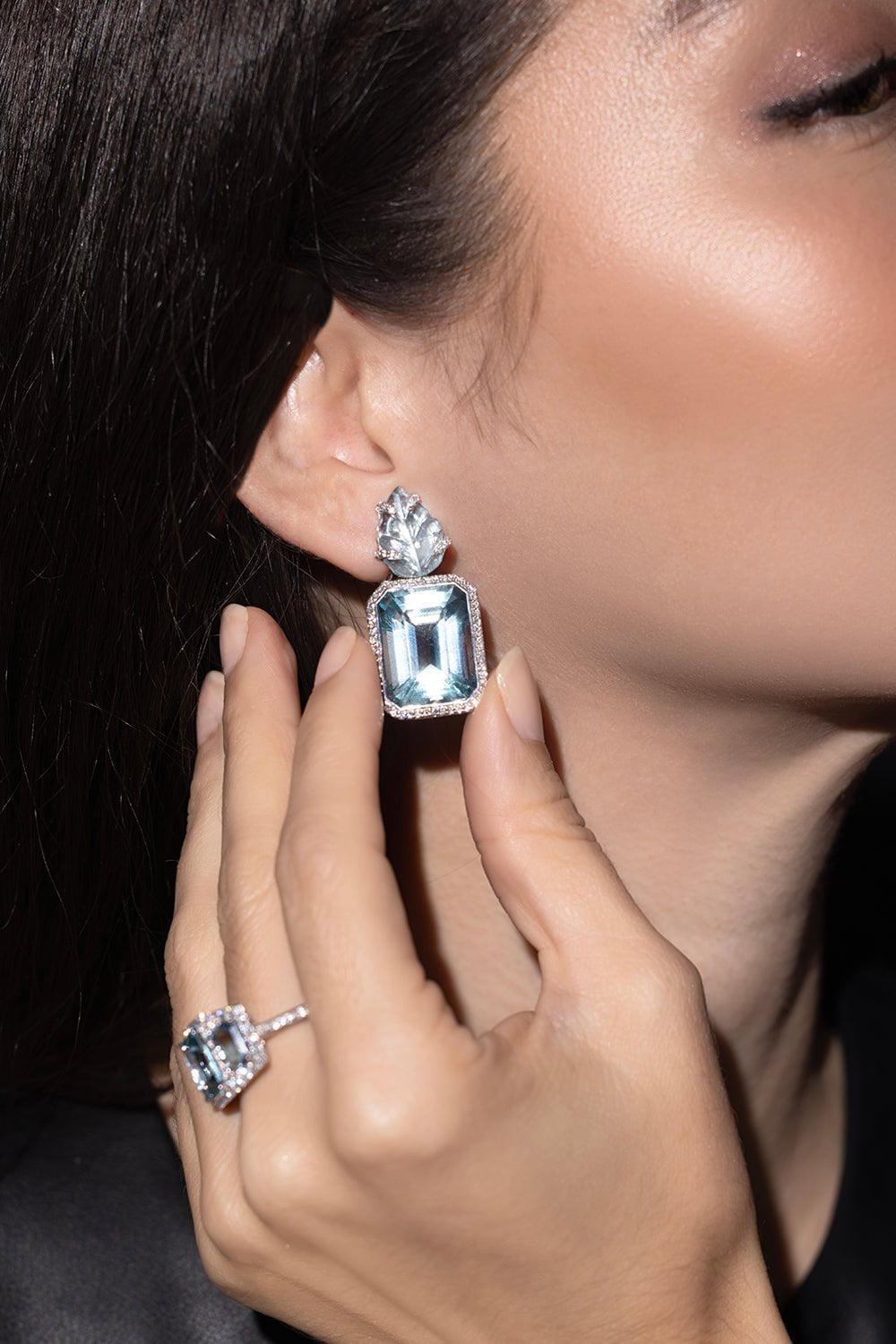 PIRANESI-Aquamarine Diamond Drop Earrings-WHITE GOLD
