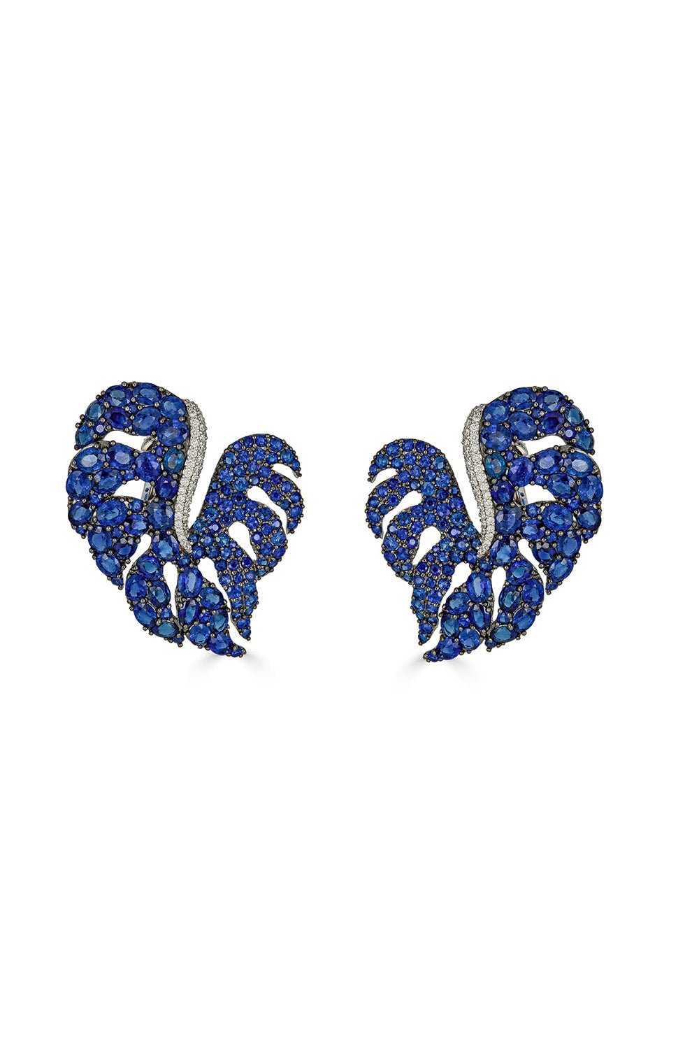 PIRANESI-Blue Sapphire Leaf Earrings-WHITE GOLD