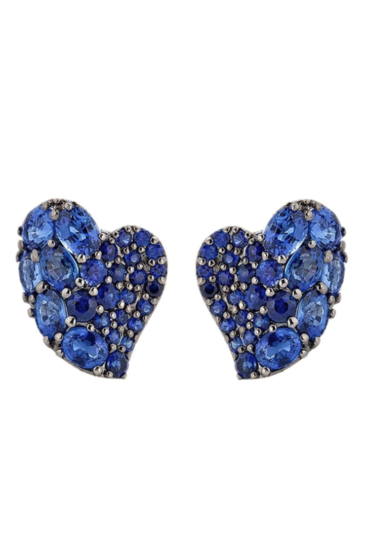 Blue Sapphire Small Wave Heart Earrings-WHITE GOLD-JEWELRYFINE JEWELEARRING-PIRANESI