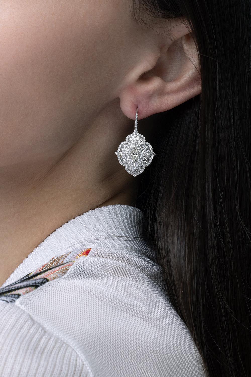 Diamond Floral Earrings-WHITE GOLD-JEWELRYFINE JEWELEARRING-PIRANESI