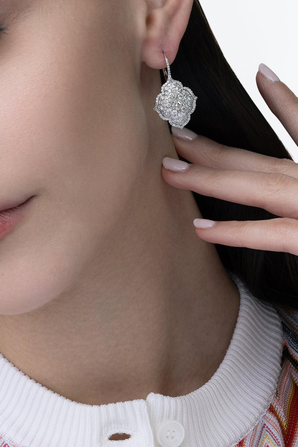 Diamond Floral Earrings-WHITE GOLD-JEWELRYFINE JEWELEARRING-PIRANESI
