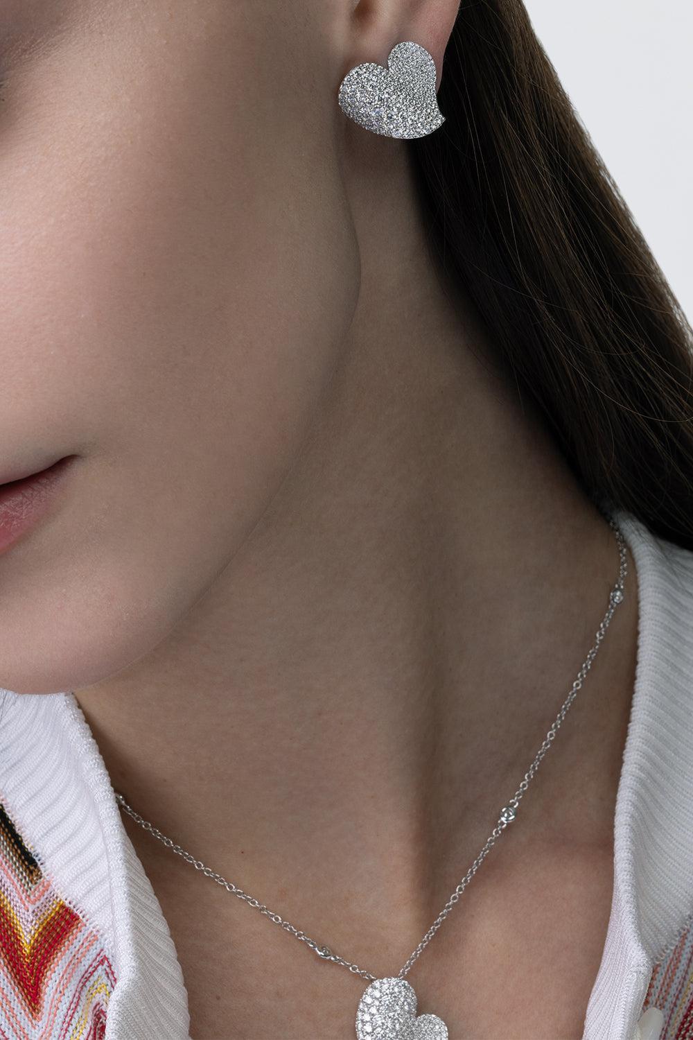 Diamond Medium Heart Wave Earrings-WHITE GOLD-JEWELRYFINE JEWELEARRING-PIRANESI