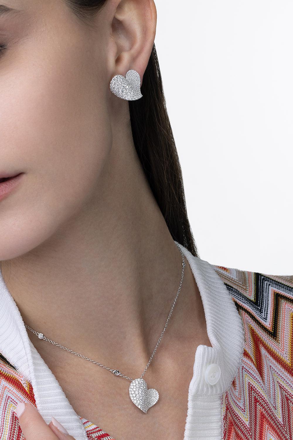 Diamond Medium Heart Wave Earrings-WHITE GOLD-JEWELRYFINE JEWELEARRING-PIRANESI