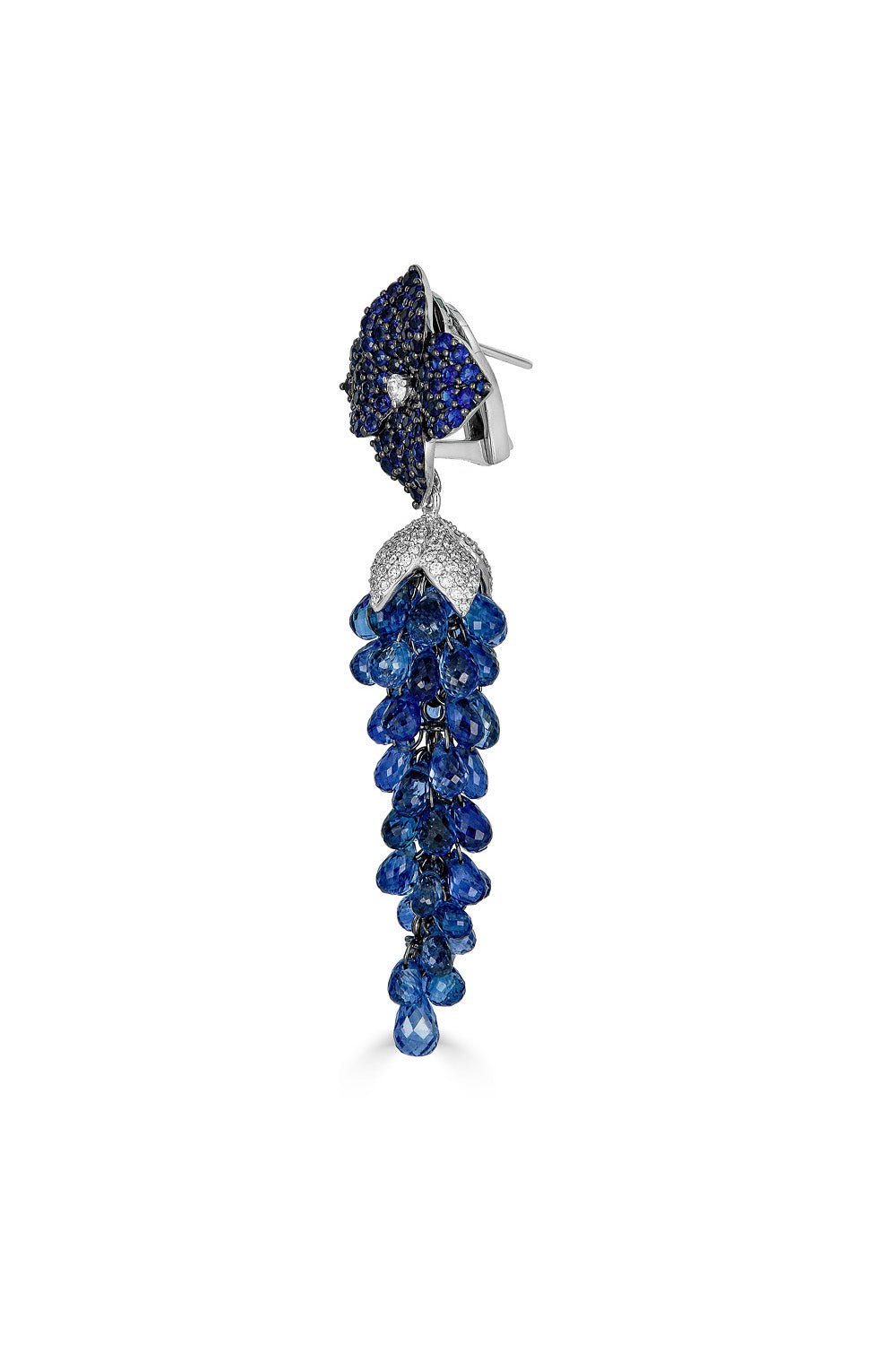 PIRANESI-Large Sapphire Flower Drop Earrings-WHITE GOLD