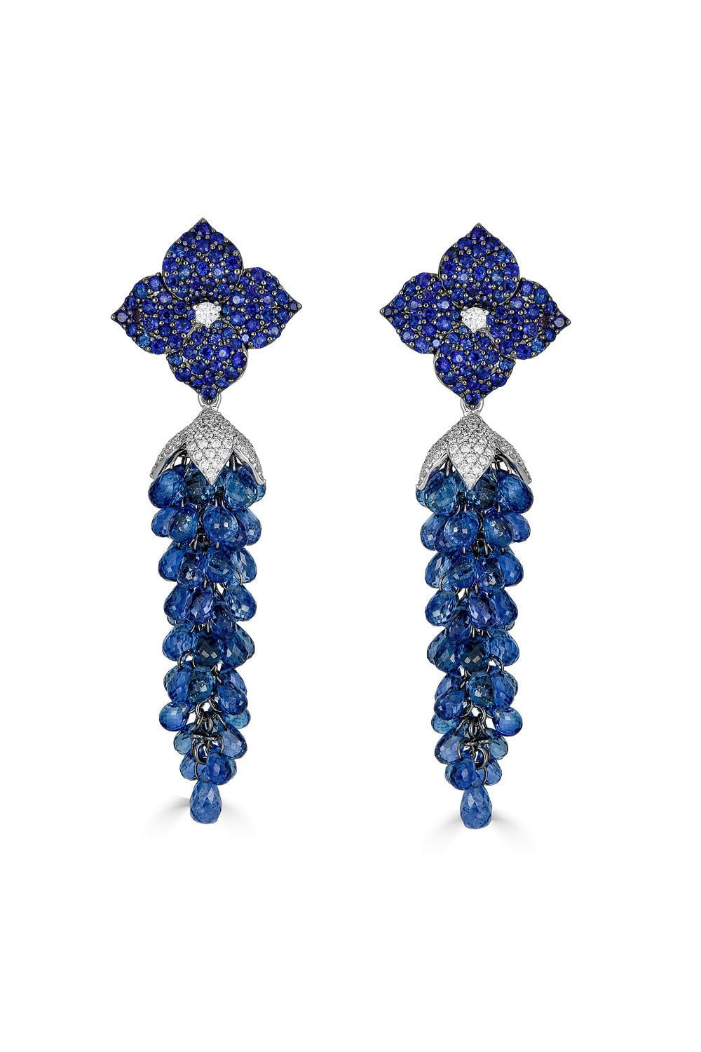 PIRANESI-Large Sapphire Flower Drop Earrings-WHITE GOLD