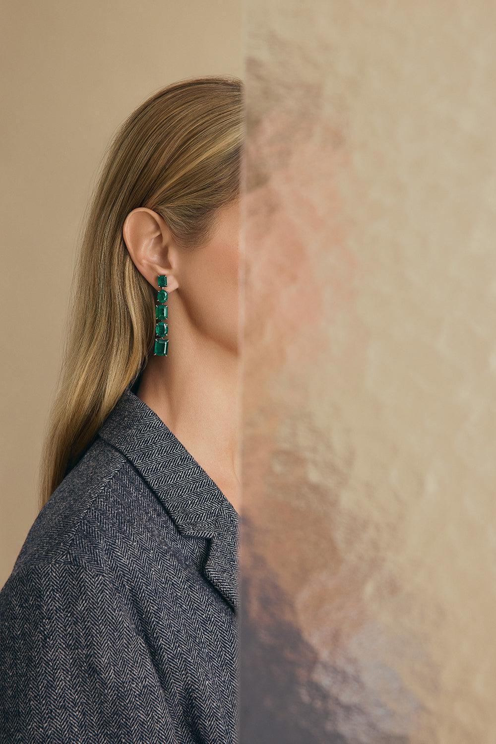 Mix Shape Emerald Drop Earrings-WHITE GOLD-JEWELRYFINE JEWELEARRING-PIRANESI